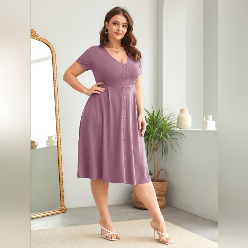 Elegant Mauve Button Down Dress